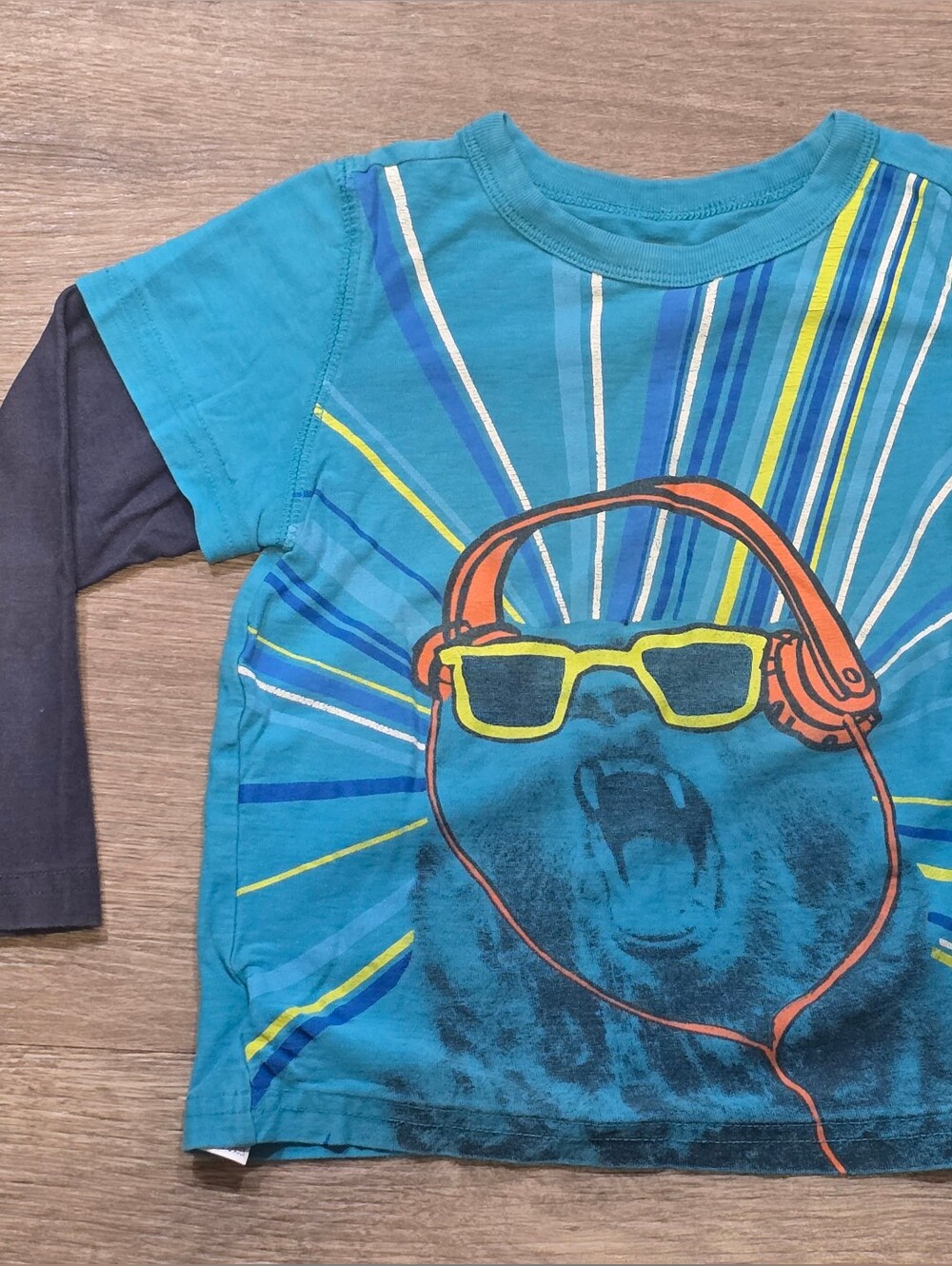 Tea Collection Teal & Navy Bear Graphic Layered-Look Long Sleeve Tee